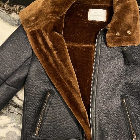 Zara faux leather and brown fur leather jacket - Picture 3 of 3